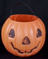 AJ Renzi Pumpkin Jack O Lantern Trick Treat Blow Mold Candy Bucket Vtg 60's